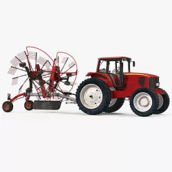 Tractor with Used Twin Rotary Rake  Rigged 3D model
