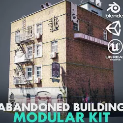 Abandoned building modular kit Low-poly 3D model