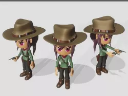 animated western female gunslinger- cowgirl - anime - toon Low-poly 3D model