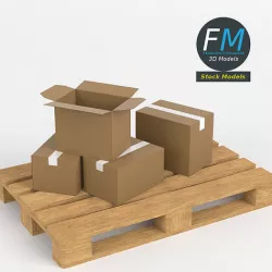 Cardboard boxes on wooden pallet 3D model