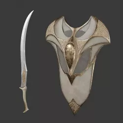 Elven Shield and Sword Medieval Weapons Low-poly 3D model