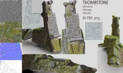 grave with tree motives Low-poly 3D model