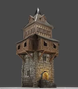Medieval guard tower Low-poly 3D model