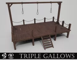 Medieval Triple Gallows Low-poly 3D model