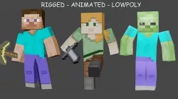 MINECRAFT ALEX - STEVE - ZOMBI RIGGED PACK  Low-poly 3D model