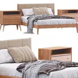 Modern  Wood Bed By West Elm 3D model