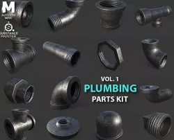 Plumbing Parts kit lowpoly 15 pisces  Low-poly 3D model