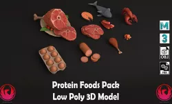 Protein foods pack Low-poly 3D model