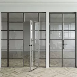 Set 5 steel frame glass doors 3D model