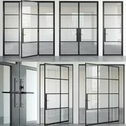 Set 5 steel frame glass doors 3D model