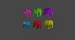 Six different colored Low Poly elephants in Blender 3D  Low-poly 3D model