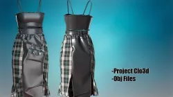 Skirt with leather inserts and top 3D model