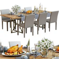 Table Set 01 - Crate and Barrel - Lilies - Roasted Chicken 3D model