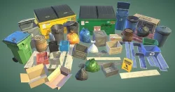 Garbage bins and  crates and other Props Low-poly 3D model