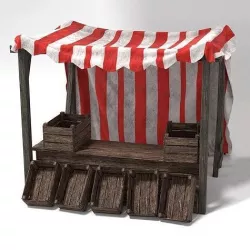  Medieval Market Stall Tent Red and White 3D Model with Crates Low-poly 3D model