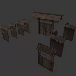 Modular Japanese Fence Low-poly 3D model