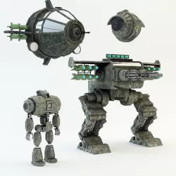 war robot set Low-poly 3D model