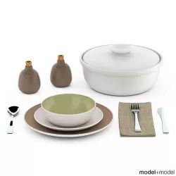 Heath ceramics dinnerware and flatware 3D model
