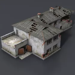 Wrecked House with Interior Low Poly Low-poly 3D model