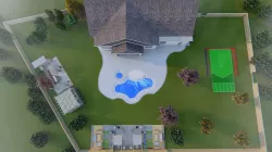 Backyard landsacpe design of modern house with Bar BQ 3D model