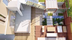Backyard landsacpe design of modern house with sitting 3D model
