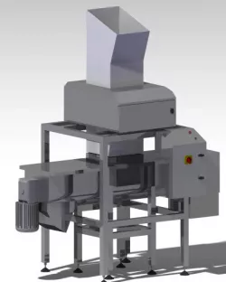GRAVITY FEED METAL DETECTOR WITH SCREW CONVEYOR TYPE REJECT MECHANISM