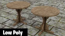 Medieval wooden round small table Low-poly  3D model