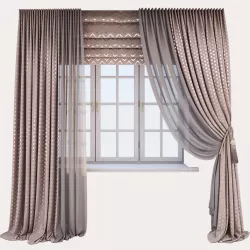 Pink velour curtains with a gold print 3D model