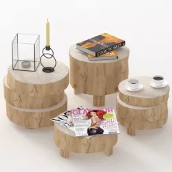 Slab tables on wooden stands 3D model