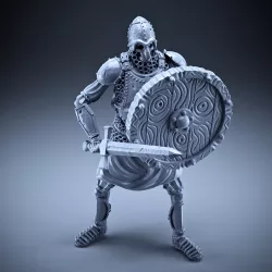 Skeleton - Heavy Infantry - Sword + Round Shield - Defensive Pose