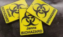 Biohazard plate with a text
