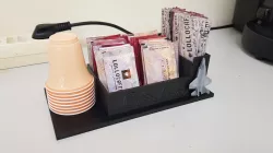 Coffee Break! Cups, pallets and sugar sachets holder