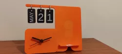 Customizable clock calendar with phone stand.
