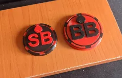 Poker Big Blind, Small Blind and Dealer chips buttons tokens
