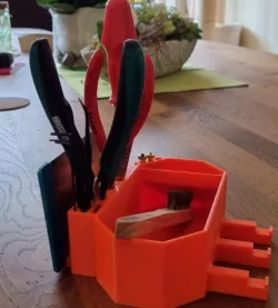 Prusa Toolbox mit Ablage (lang - linke Seite) im Hexagon-Style mit Werkzeug-Halter (siehe Beschreibung)