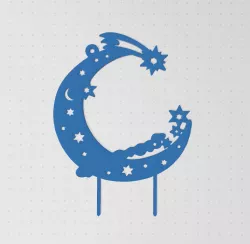 Crescent Moon Stars Cake Topper