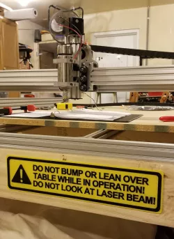 CNC - Table Warning Sign, Do Not Bump or Lean Over Table. Do Not Look At Laser Beam, sign