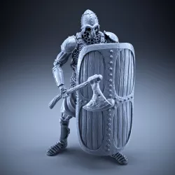 Skeleton - Heavy Infantry - Axe + Square Shield - Defensive Pose