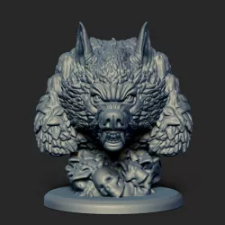 Werewolf bust with skull base