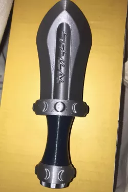 Baby sword rattle with embossed Norse runes