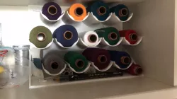 Thread spool organizer for shelf