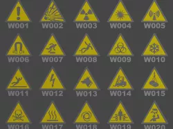 ISO 7010 Warning sign collection (complete) / Warnzeichen Sammlung (vollständig) (W001 - W067)