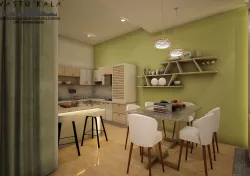 Drawing cum Dining room with Kitchen and Bar 3D model