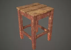 Old Stool PBR Low Poly Low-poly  3D model
