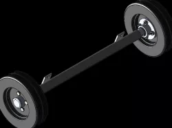 Baggage dolly axle with 475mm wheel and 2.5" hollow pipe for support
