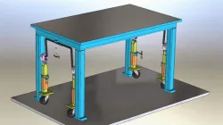 Table with retractable casters.