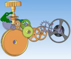 3d model of the kinematic diagram of a mechanical wristwatch