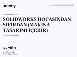 UDEMY  SOLİDWORKS EĞİTİM SERTİFİKA