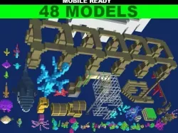 Fishes And Underwater Environment Set Low-poly  3D model