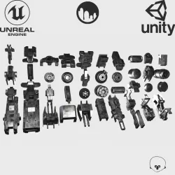 Kitbash 01 Real-time VR AR PBR 40 Mechanical parts Sci-Fi Low-poly  3D model